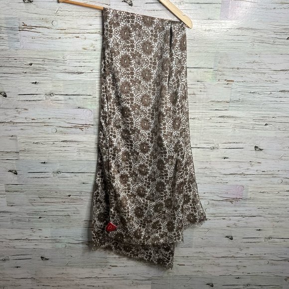 Oscar de la Renta Accessories - Oscar de la renta brown floral scarf white